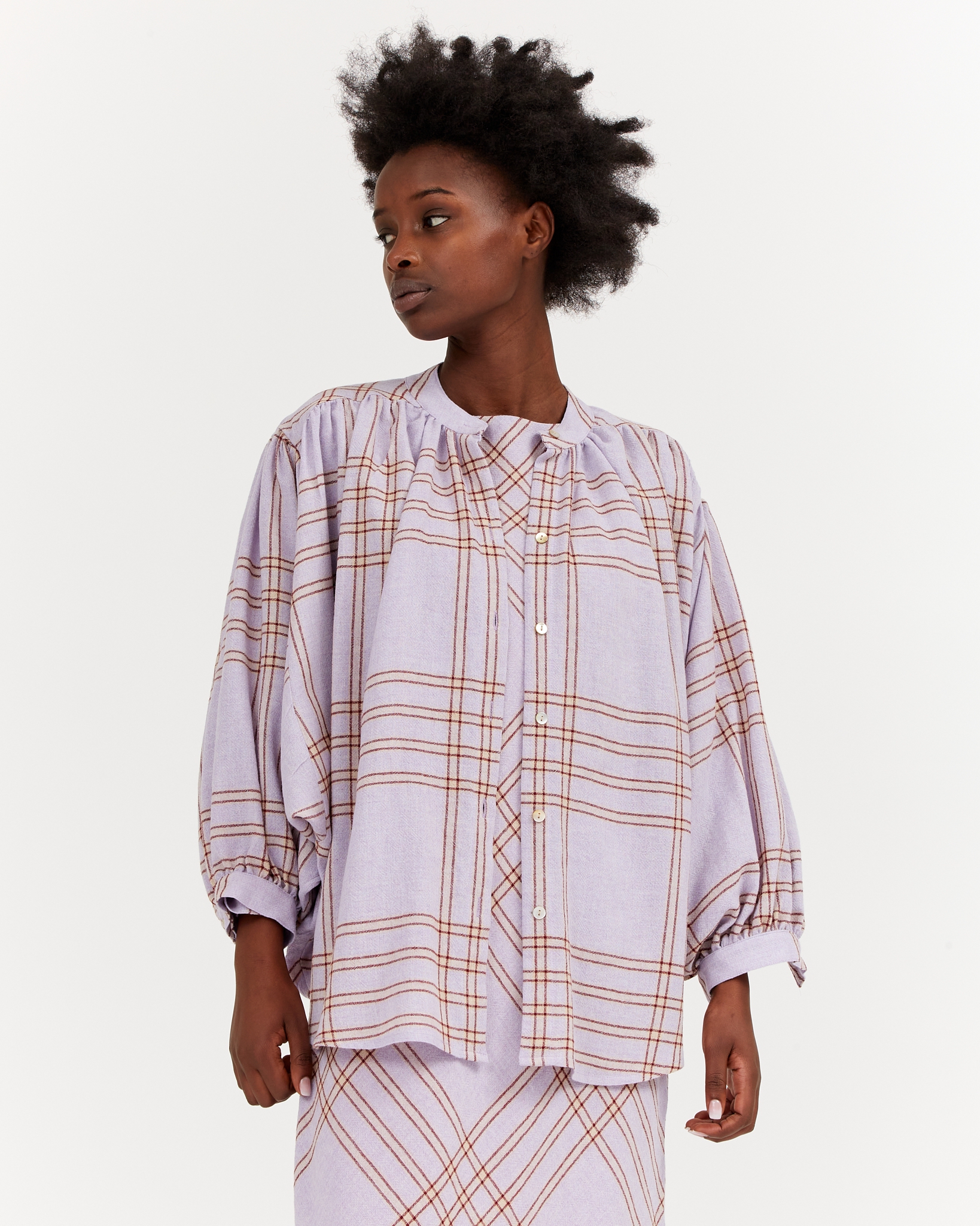 SEAMEHAPPY | Balloon Blouse Soft Wool Checked